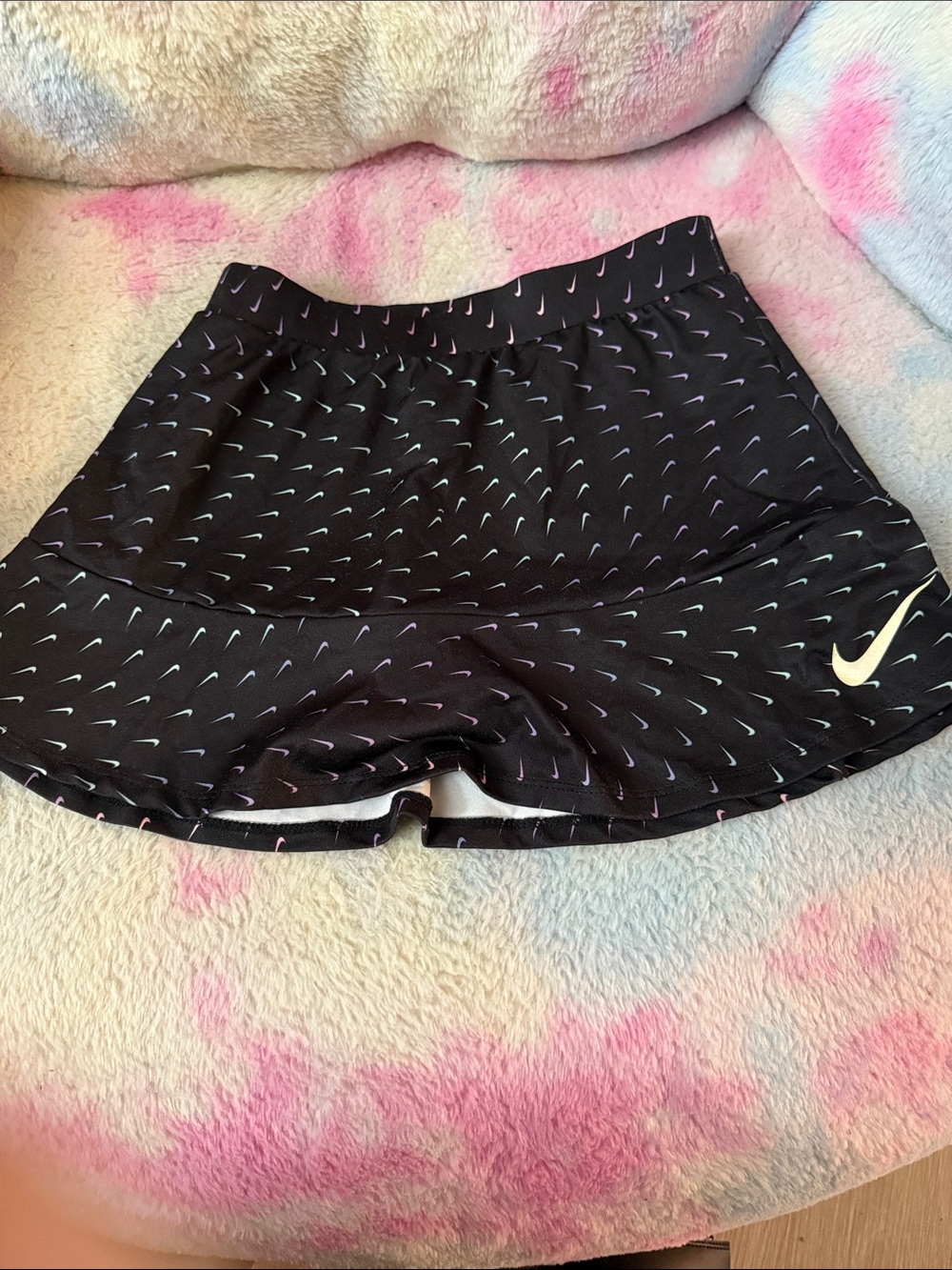 Nike Black Athletic Skort with Multicolor Mini Swoosh Print